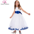 Grace Karin White Blue Sleeveless Flower Decorado Flower Girl Princess Party Dress 2 ~ 12Years CL008936-2